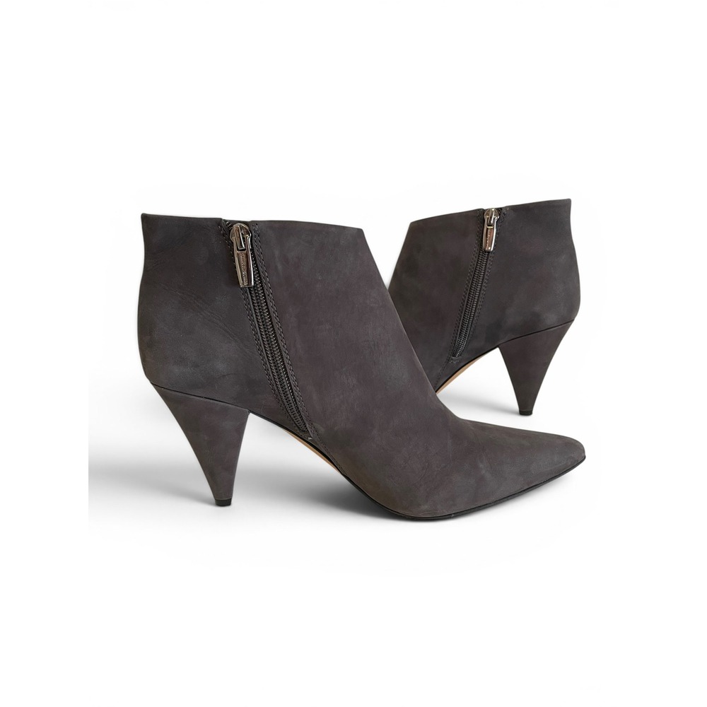 Vince Camuto Adriela Womens 9 Power Grey Nubuck Ankle Booties Cone Heel Side Zip